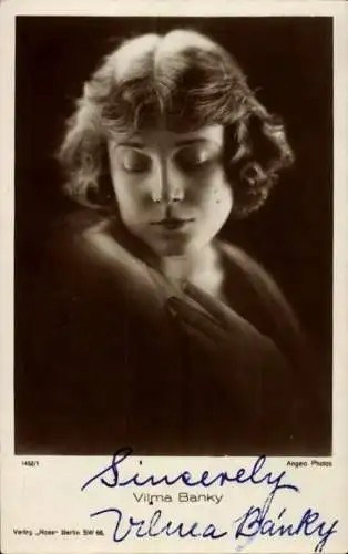 Ak Schauspielerin Vilma Banky, Portrait, Autogramm