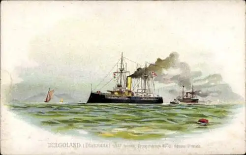 Litho Dänisches Kriegsschiff, Helgoland