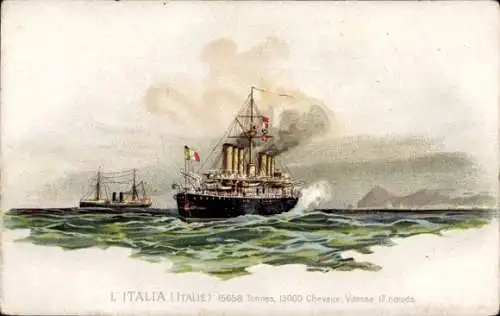 Litho Italienisches Kriegsschiff, L'Italia