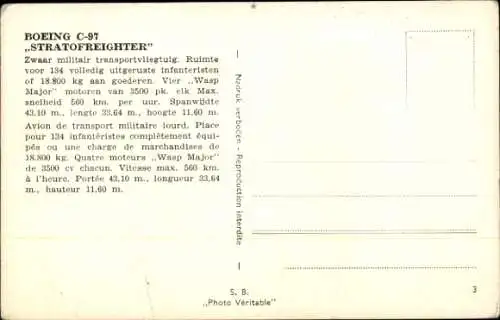 Ak US Amerikanisches Kampfflugzeug, USAF, Boeing C 97 Stratofreighter