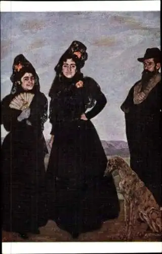 Künstler Ak Zuloaga, I., Frauen in spanischer Tracht, Windhund