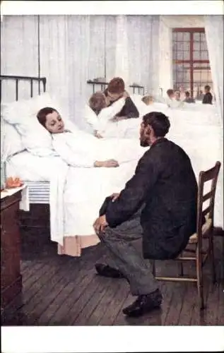 Künstler Ak Geoffroy, J., Le Jour de la Visite à l'Hôpital, Vater, Sohn