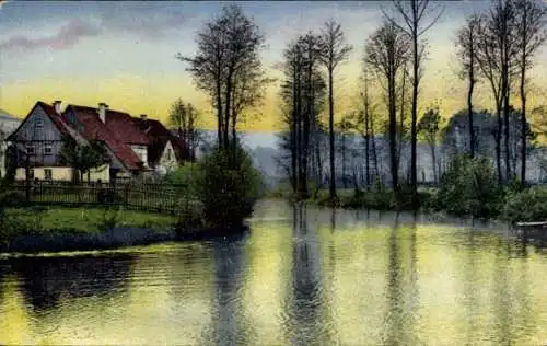 Ak Photochromie, Nenke und Ostermaier 1348, Flusspartie mit Wohnhaus