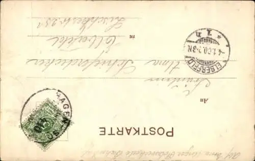 Litho Mädchen schneidet Puppe die Haare