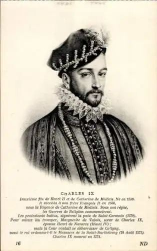 Ak Charles IX., König von Frankreich, Portrait