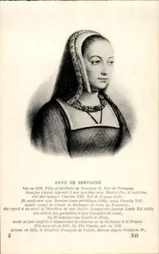 Ak Anne de Bretagne, Königin von Frankreich