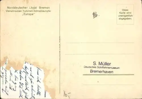 Künstler Ak Graf, G., Dampfer Europa, Norddeutscher Lloyd Bremen