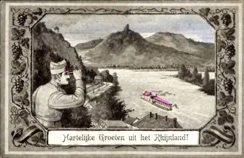 Passepartout Ak Souvenir du Pay Rhénan, Rhein, Franz. Beobachtungsposten