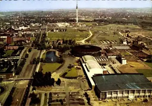 Ak Dortmund im Ruhrgebiet, Bundesgartenschau 1959, Fernmeldeturm, Westfalenhalle, neue Halle