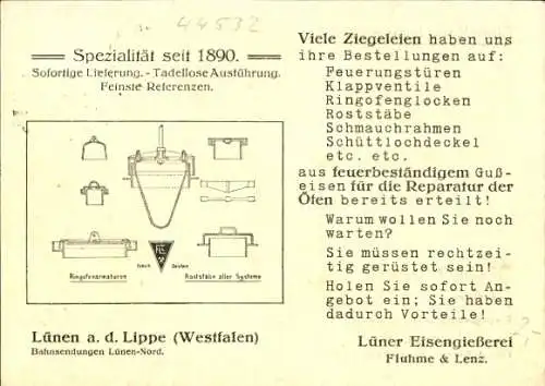 Ak Lünen in Westfalen, Eisengießerei Fluhme und Lenz