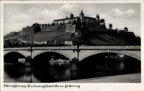 Ak Würzburg am Main Unterfranken, Ludwigsbrücke, Festung