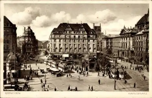 Ak München, Karlsplatz, Straßenbahnen