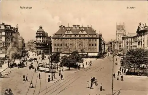 Ak München, Stachus, Straßenbahn