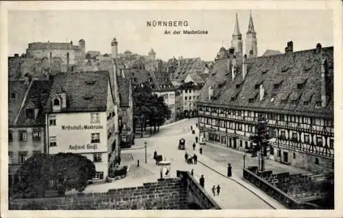 Ak Nürnberg in Mittelfranken, Maxbrücke, Kirchtürme, Wirthschaft zur Maxbrücke, August Gogl