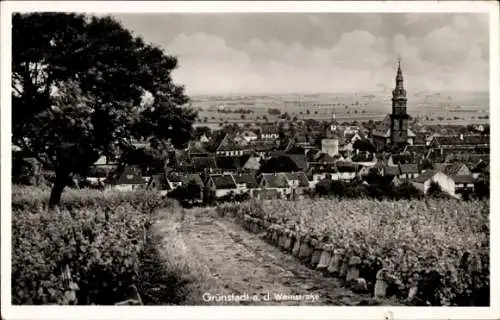 Ak Grünstadt an der Weinstraße Pfalz, Totalansicht, Kirchturm