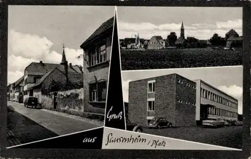 Ak Sausenheim Grünstadt in der Pfalz, Teilansichten, Straßenpartie