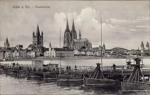 Ak Köln am Rhein, Totalansicht, Boote