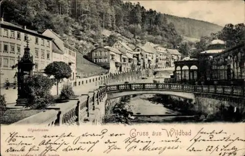 Ak Bad Wildbad im Schwarzwald, Olgastraße, Brücke