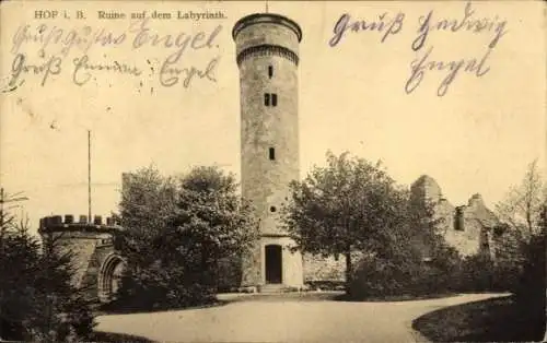 Ak Hof an der Saale Oberfranken Bayern, Ruine auf dem Labyrinth