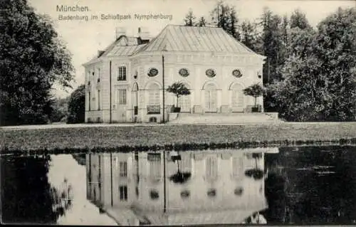 Ak Nymphenburg München Bayern, Königliches Schloss Nymphenburg, Badenburg im Schlosspark