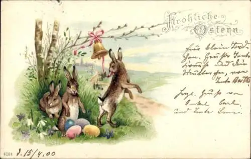 Litho Fröhliche Ostern, Osterhasen, Ostereier