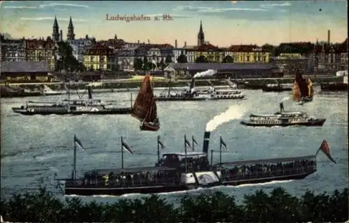 Ak Ludwigshafen am Rhein, Teilansicht, Schiffe