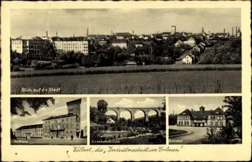 Ak Velbert im Rheinland, Gesamtansicht, Rathaus, Eisenbahnbrücke, Bahnhof