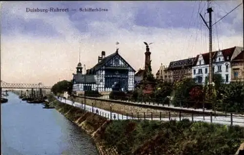 Ak Ruhrort Duisburg im Ruhrgebiet, Schifferbörse, Denkmal