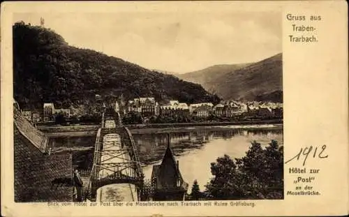 Ak Traben Trarbach an der Mosel, Hotel zur Post, Moselbrücke, Ruine Gräfinburg