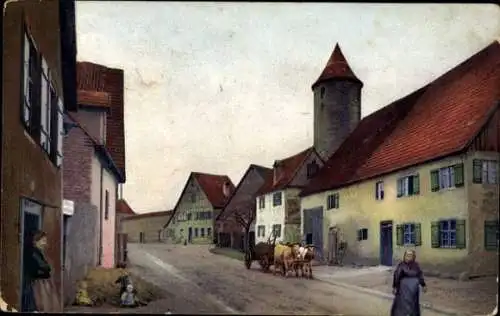 Ak Dinkelsbühl in Mittelfranken, Muckenbrünnlein, Turm, Ochsengespann