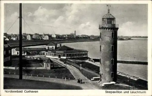 Ak Nordseebad Cuxhaven, Seepavillon, Leuchtturm