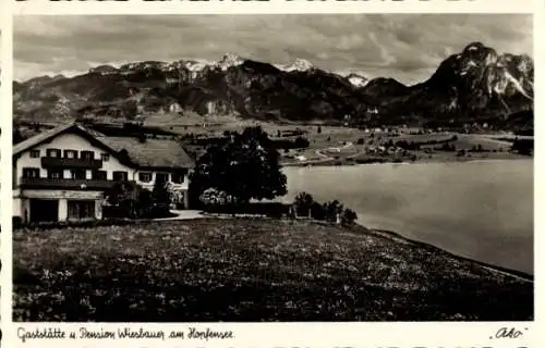 Ak Hopfen am See Füssen im Ostallgäu, Hopfensee, Pension-Cafe Wiesbauer