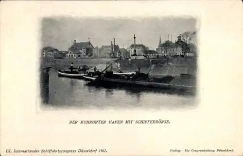 Ak Düsseldorf am Rhein, internationaler Schiffahrtskongress Düsseldorf 1902, Hafen, Schifferbörse