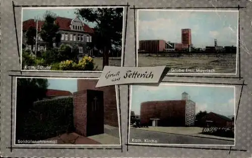 Ak Setterich Baesweiler Nordrhein Westfalen, Grube Emil Mayrisch, katholische Kirche, Schule