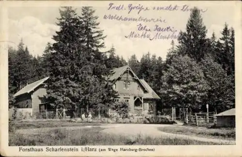 Ak Ilsenburg im Harz, Scharfenstein, Forsthaus