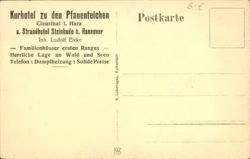 Ak Clausthal Zellerfeld im Oberharz, Kurhaus z. d. Pfauenteichen