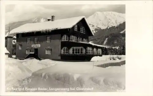 Ak Langenwang Fischen im Allgäu Schwaben, Kaffee Pension Besler, Winteransicht