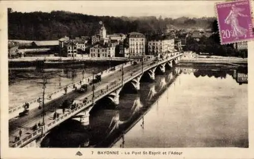 Ak Bayonne Pyrénées Atlantiques, Pont St. Esprit und Adour