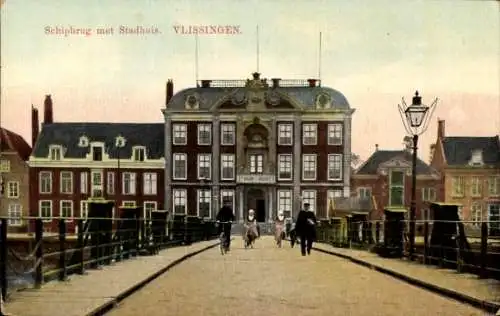 Ak Vlissingen Zeeland Niederlande, Schipbrug mit Rathaus