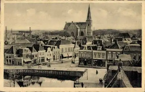 Ak Harlingen Fryslân Niederlande, Panorama mit der Ned-Herv-Kirche