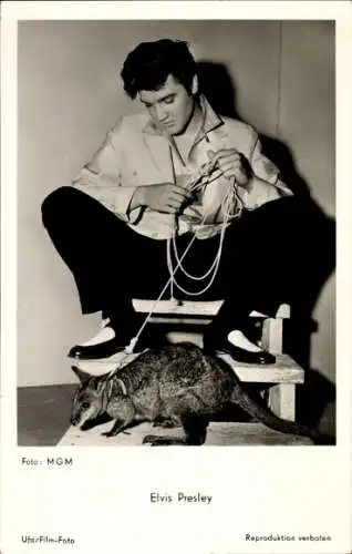 Ak Schauspieler und Sänger Elvis Presley, Portrait mit Känguru