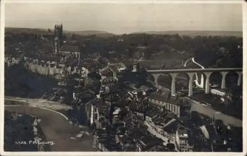 Ak Fribourg Freiburg Stadt Schweiz, Luftbild der Stadt, Viadukt