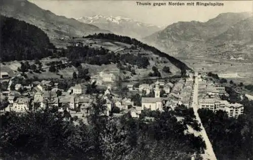 Ak Thusis Kt. Graubünden, Blick gegen Norden mit Ringelspitze