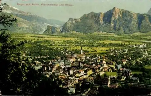 Ak Bad Ragaz Kanton St. Gallen, Panorama mit Alvier, Fläscherberg und Rhein