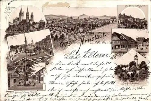 Vorläufer Litho Arnstadt in Thüringen, Markt, Schloss, Ruine, Der Ried