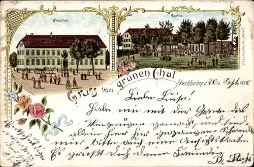 Litho Hochheim Erfurt in Thüringen, Gasthaus zum grünen Tal, Garten