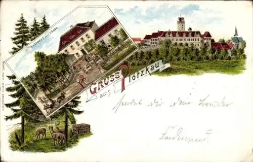 Litho  Plötzkau in Sachsen Anhalt, Gasthaus zur Laube, Schloss