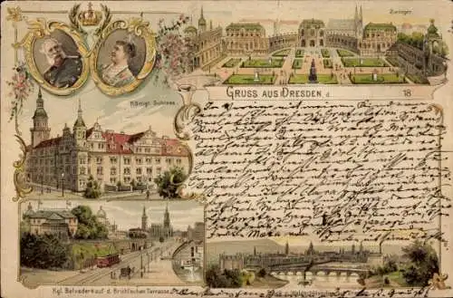 Litho Dresden Altstadt, Königlicher Zwinger, Schloss, Portraits