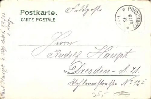 Litho Storcha Göda in der Oberlausitz, Totale, Gasthof zu Storcha, Kirche, Schule, Pfarre