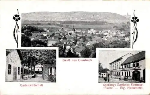 Ak Cumbach Rudolstadt in Thüringen, Panorama, Gasthaus Krause, Gartenwirtschaft